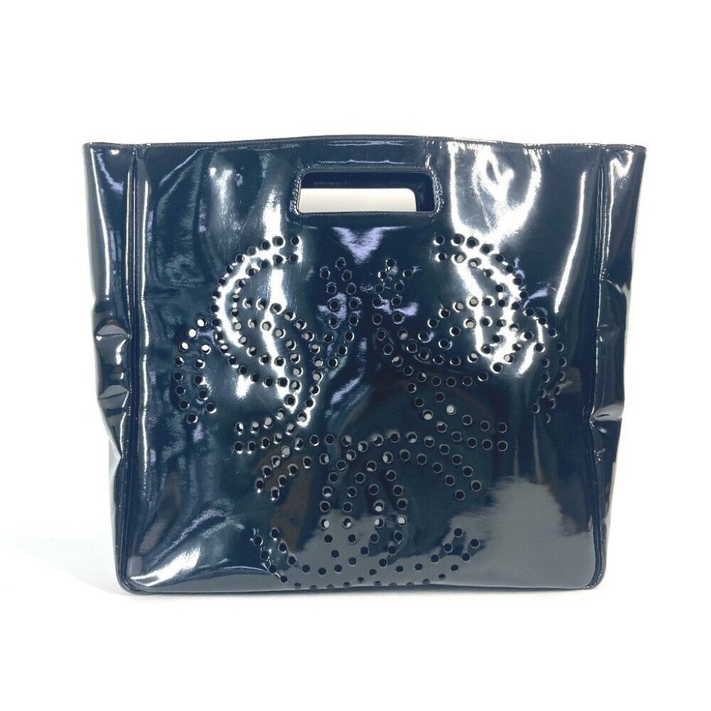 CHANEL Punching logo Triple Coco CC CC Mark Big Bag Hand Bag enamel Black